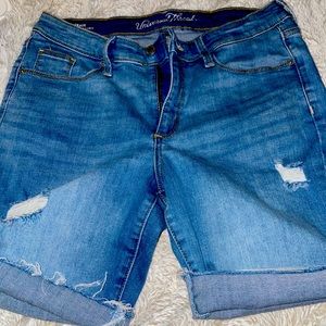 Size 8 Bermuda Shorts, Small Tears, Light Denim